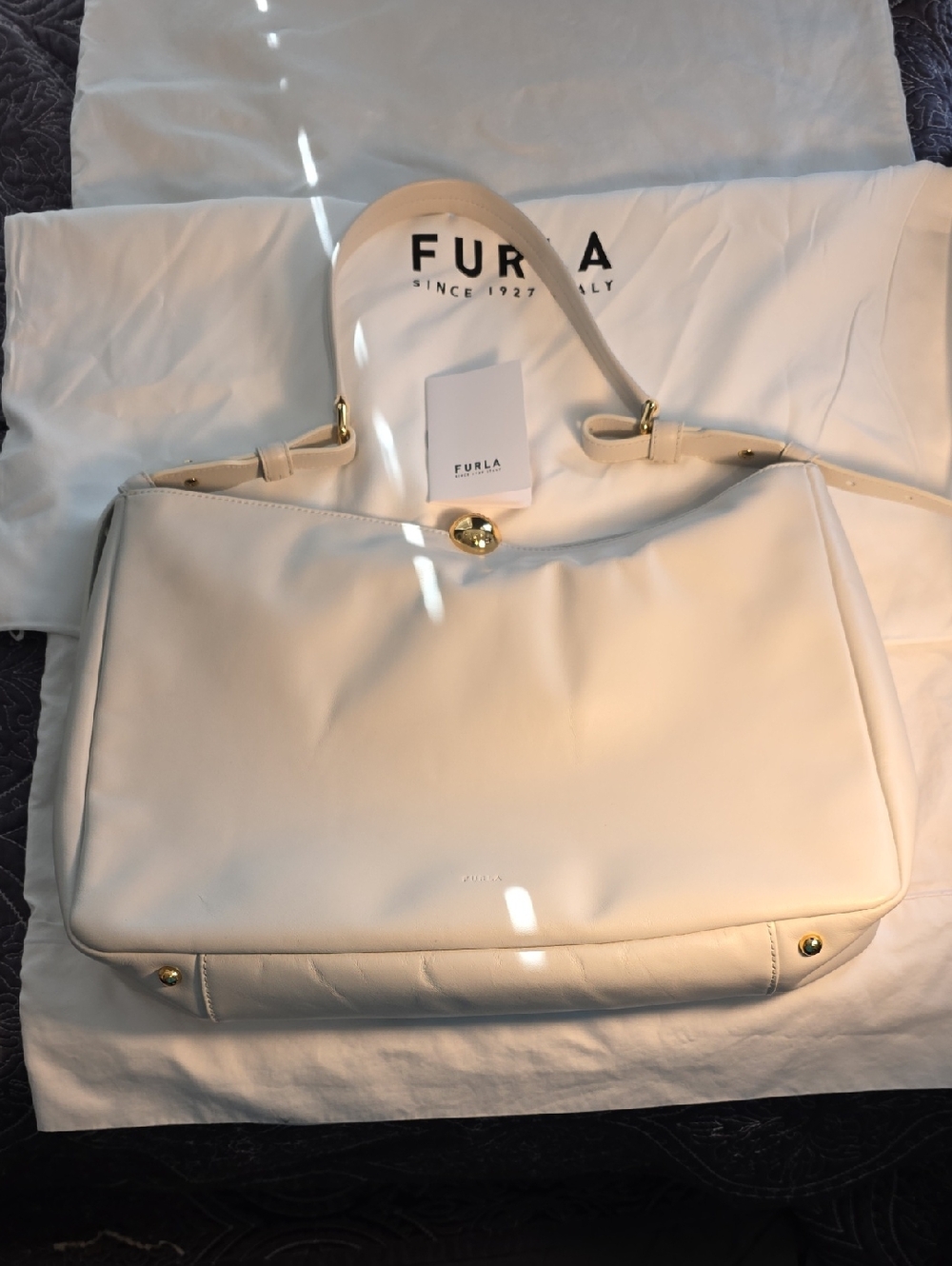 Furla Leather Tote Shoulder Bag with Gold Hardware